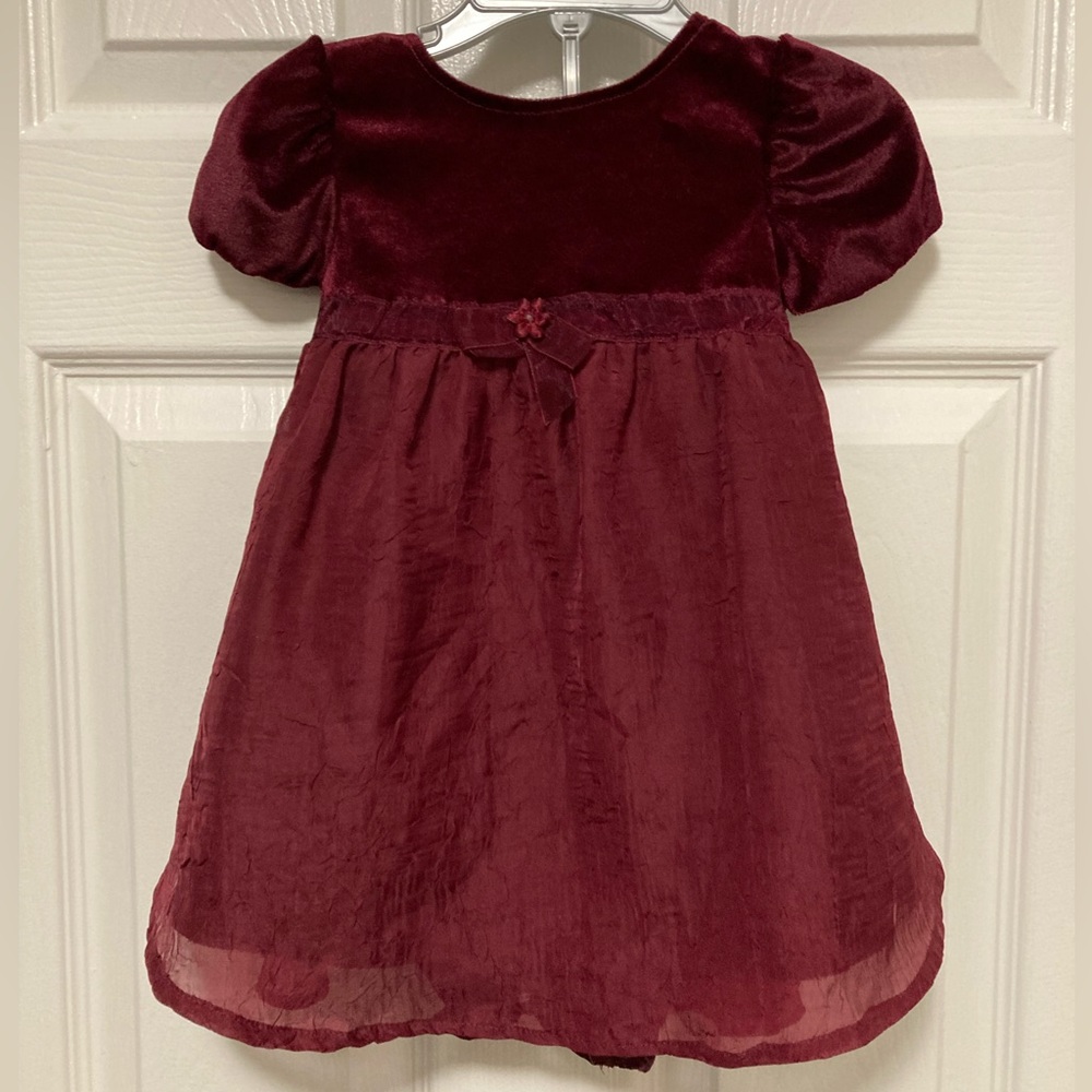 Little Lindsay Burgundy Maroon Velour with Bloomers Short Sleeve Dress